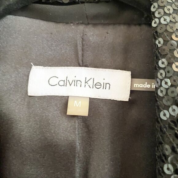 Calvin Klein Womens Open Front Cardigan Sequin Size M Black Long‎ Sleeve Party - Picture 4 of 11